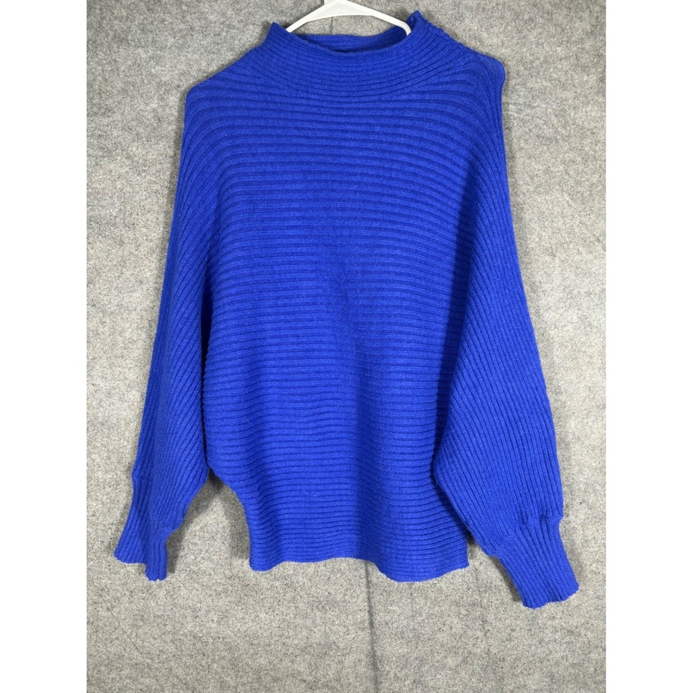 Anthropologie Royal Blue Ribbed Mock Neck Dolman Sleeve Sweater Small OB1852087